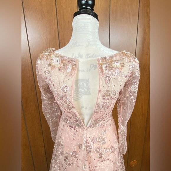 Mac Duggal Long Sleeve Floral Embroidered Tea Length Dress size 4 - Picture 13 of 16
